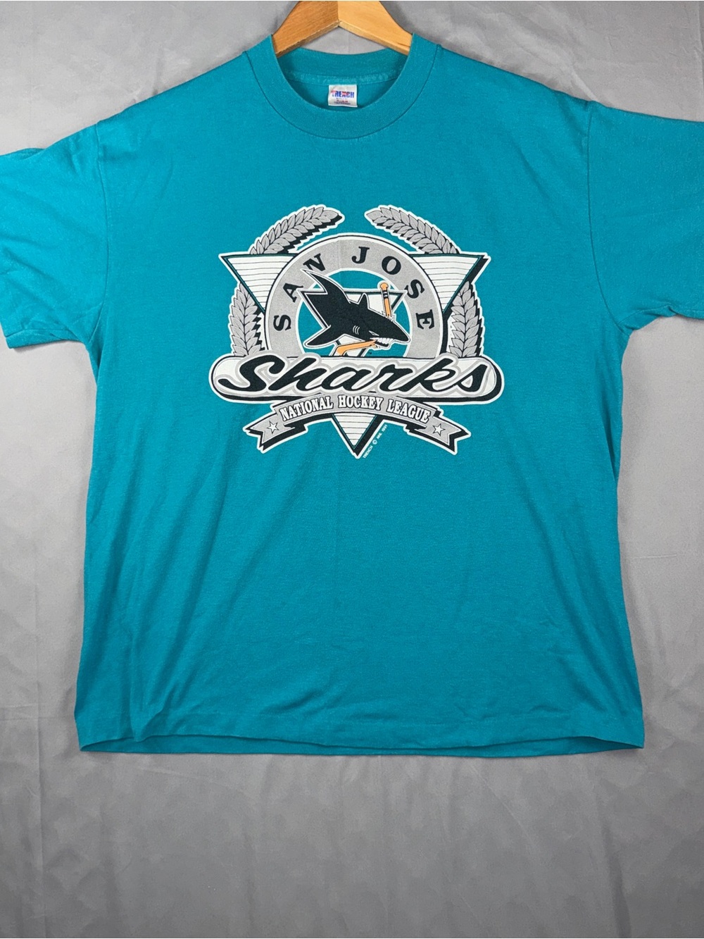 Vintage San Jose Sharks Shirt Mens XL Teal Blue NHL Hockey Trench 1991 90s
